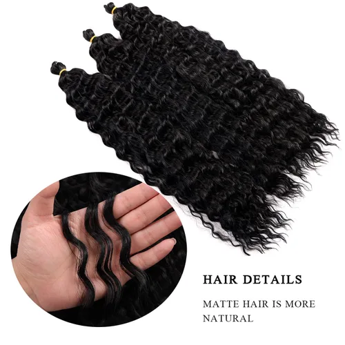 Vista 3 de Extensiones de cabello ondulado con ganchillo Ocean Wave de 18 pulgadas, 6 paquetes, extensiones de cabello de ganchillo sueltas de onda profunda #1B