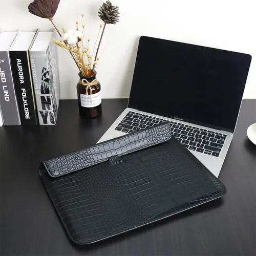 Vista 4 de Funda de cuero de cocodrilo negro para portátiles de 13-13.6