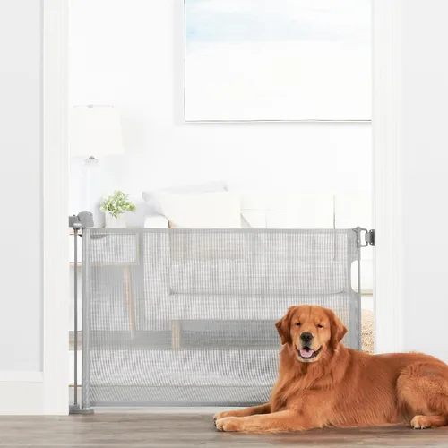 Vista 9 de Carlson - Puerta extensible extra ancha para perros de 27.5 a 50 pulgadas con puerta pequeña para mascotas, puerta de malla para mascotas