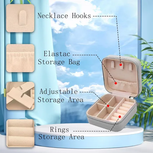 Vista 4 de Mini joyero de viaje, pequeñas cajas organizadoras de joyas, cajas portátiles de almacenamiento de regalos para anillos, colgantes, aretes
