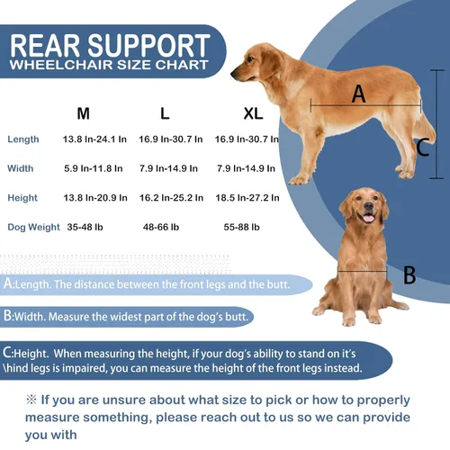 Vista 3 de Silla de ruedas ajustable para patas traseras, carrito de perro para perros medianos/grandes de 13 a 30 pulgadas de largo, 35-88 libras