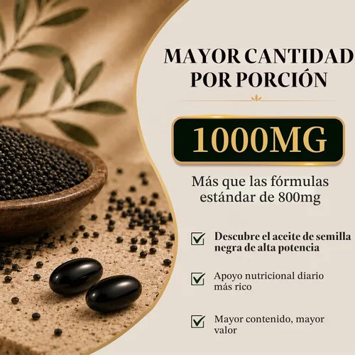 Vista 3 de Aceite de semilla negra etíope cápsulas blandas 1000 mg prensado