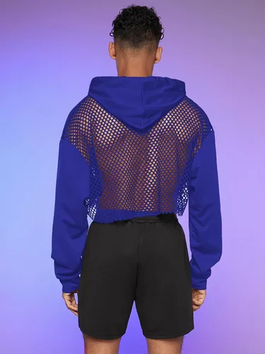 Vista 5 de Floerns Sudadera corta con capucha y cordón para hombre, manga larga, hombros caídos, con cordón