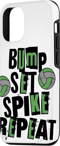 Vista 2 de iPhone 15 Parents Girls Volleyball Bump Set Spike Repeat Green & Black Case