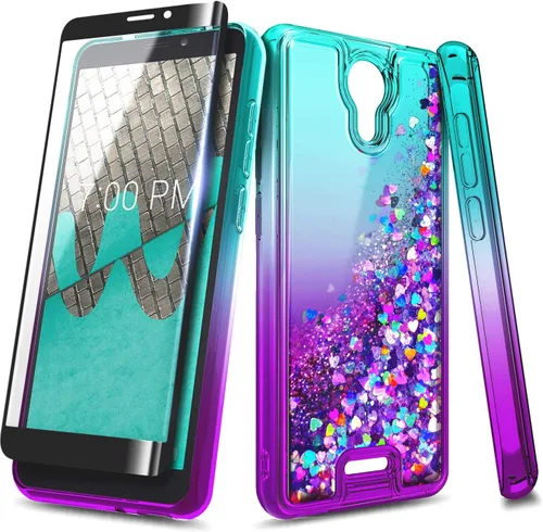 Vista 5 de NZND Funda para Wiko Ride 2 (U520AS) con protector de pantalla de vidrio templado (cobertura completa), diseño de cascada flotante líquida