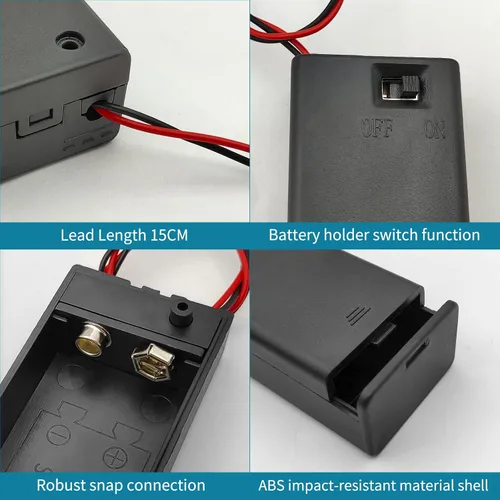 Vista 3 de VWEICYY Soporte de batería de 9 V, conector de batería de 9 V con interruptor, soporte de batería de 9 voltios con cables, ampliamente utilizado
