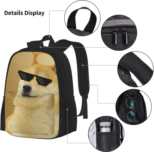 Vista 3 de Juego de mochila unisex de 3 piezas con bolsa de libros + estuche + lonchera combinada (compatible con divertidos lentes de sol Doge Thug Life)