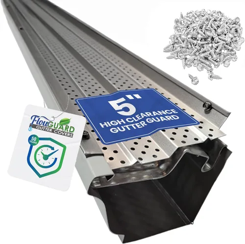 Vista 7 de FlowGuard Fabricado en EE.UU. Sistema Profesional de Bricolaje de Cubierta de Canalón de Alto Despeje de 5 Pulgadas y 50 Años - Blanco - Protectores