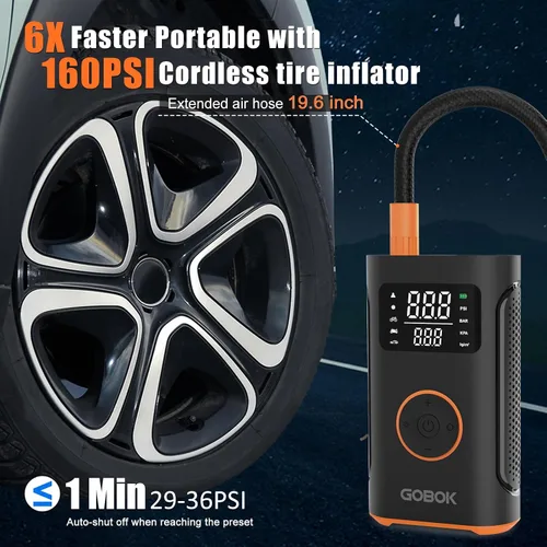 Vista 4 de Inflador de neumáticos Compresor de aire portátil con batería de 20000 mAh, bomba de aire inalámbrica de 160 PSI portátil, inflador de neumáticos
