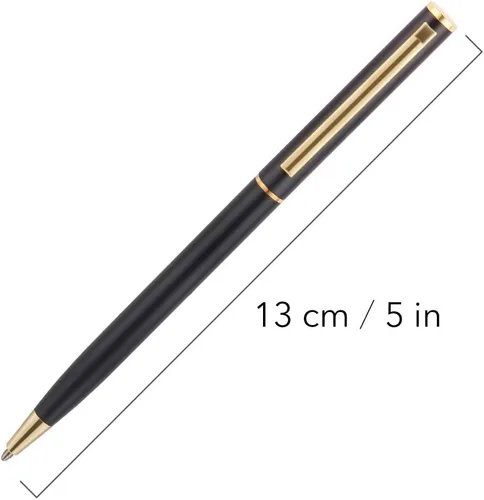 Vista 2 de Unibene Paquete de 6 bolígrafos delgados dorados, negro mate y dorado metálico retráctil, punta media de 0.039 in con 6 recambios de acero