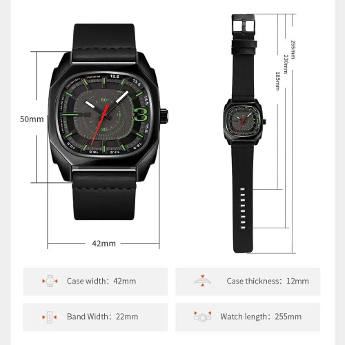 Vista 7 de findtime Relojes para hombre con correa de cuero de 10.039 in, reloj analógico impermeable de 98.4 ft para hombres