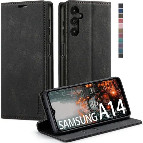Vista 30 de Funda tipo cartera para Samsung Galaxy A12 con tarjetero [bloqueo RFID] atril magnético, funda de cuero con tapa para Samsung Galaxy A12 (negro)