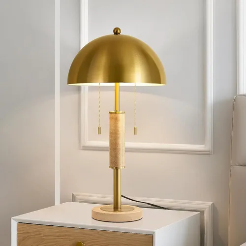 Vista 11 de KAISITE Juego de 2 lámparas de mesa modernas de 61 cm para sala de estar, lámpara de mesita de noche de metal dorado con travertino decorativo