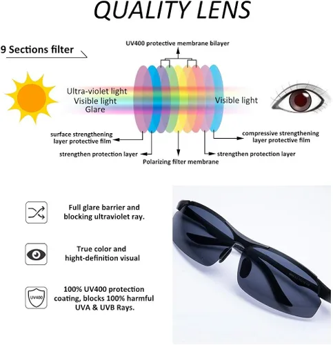 Vista 4 de TAIQX Gafas de sol polarizadas semi sin montura para hombre, media montura con protección UV400, gafas de sol deportivas rectangulares