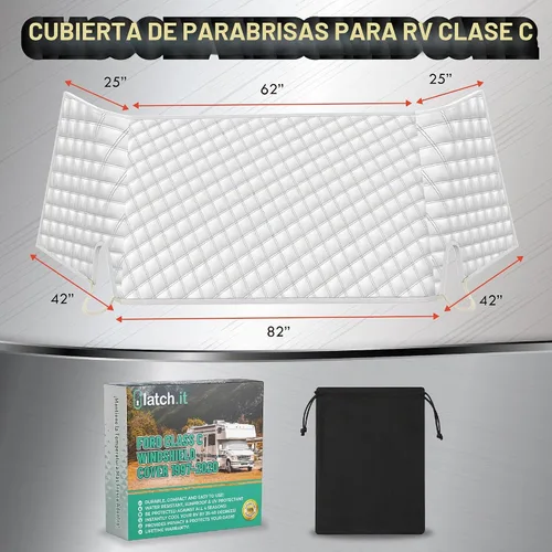 Vista 2 de LATCH.IT Cubierta de parabrisas frontal para RV Clase C Cubierta de parabrisas frontal para autocaravana, remolque y caravana con recortes