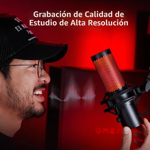 Vista 2 de HyperX QuadCast 2 - Micrófono USB para juegos, transmisión y podcasting, con controles integrados, iluminación LED, soporte de choque extraíble, PC
