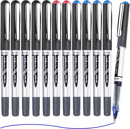 Vista 2 de EYEYE Bolígrafos de rodillo de tinta líquida 0.7mm, bolígrafo de rodillo de punta media, paquete de 12, 3 colores, secado rápido, bolígrafos