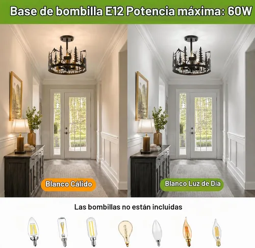 Vista 2 de Accesorio de Lámpara de Techo Rústica de Granja de Montaje Semi-Empotrado, 3 Luces Base E12 Accesorios de Luz de Metal Redondo Negro para Cocina