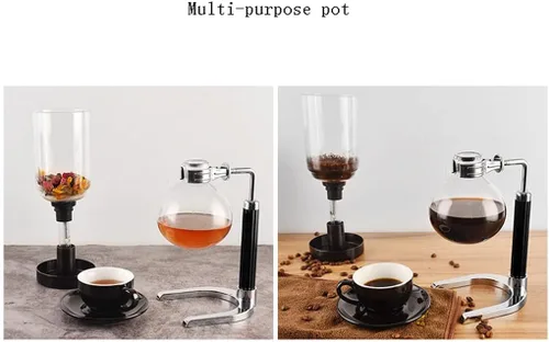Vista 6 de JITEM Cafetera Syphon Cafetera manual retro de vidrio al vacío, percoladores de 3 tazas de vidrio de mesa de sifón para café o té