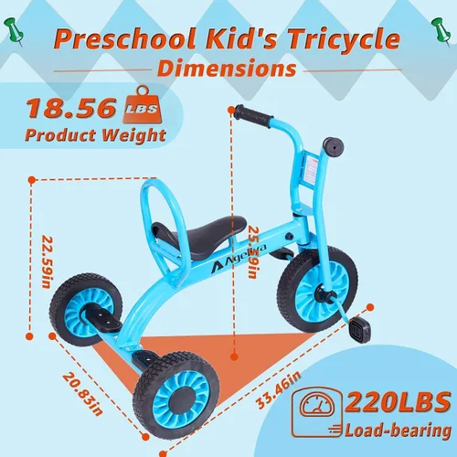 Vista 6 de Triciclo infantil para preescolares a partir de 3 años, ideal para patio de juegos al aire libre y guardería, triciclo de pedal de metal duradero