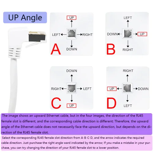 Vista 4 de Cable Ethernet Cat6 de 90 grados en ángulo recto hacia abajo, cable Ethernet de ángulo recto Cat 6 para PC, router, módem, impresora, caja de TV