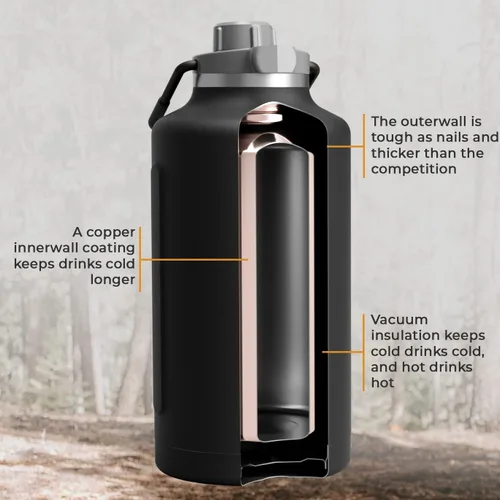 Vista 4 de TrailKeg Botella de agua deportiva, 128 onzas, un galón, acero inoxidable aislado al vacío, doble pared, caliente durante 12 horas, fría durante 48