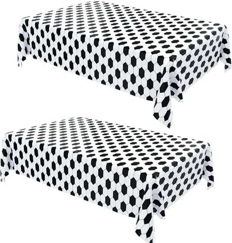 Vista 19 de Paquete de 2 decoraciones desechables para fiestas de fútbol, cumpleaños, manteles de plástico para fiestas temáticas de fútbol