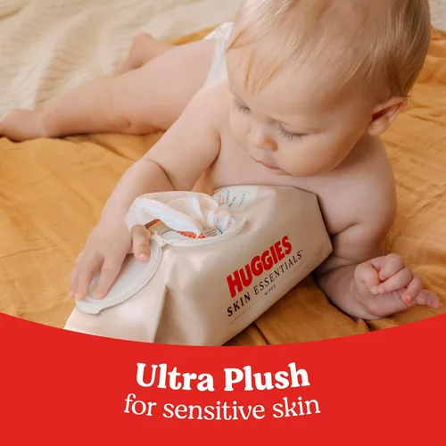 Vista 7 de Huggies Paquete de Skin Essentials: pañales Huggies Skin Essentials, talla 1 (8-14 libras), 204 unidades y toallitas para bebés, 15 paquetes
