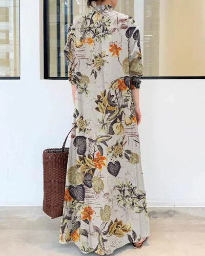 Vista 2 de Ladyful Vestido camisero de lino y algodón con botones y estampado casual para mujer