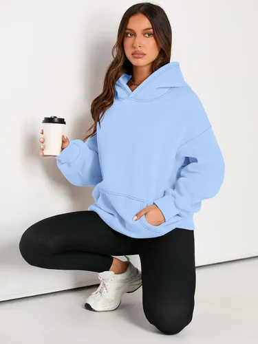 Vista 5 de EFAN - Sudadera con capucha para mujer - Sudadera de vellón sobredimensionada con mangas largas para otoño e invierno, ropa de moda inspirada