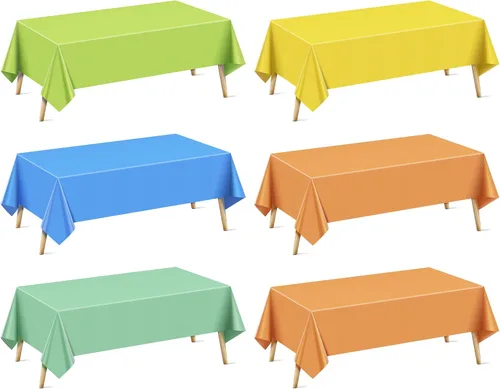 Vista 30 de Mantel rectangular de la serie azul y verde, 4 piezas, 54 x 72 pulgadas, color sólido, impermeable y a prueba de derrames, mantel de plástico