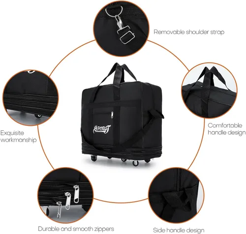 Vista 4 de Bolsa de lona expandible con ruedas giratorias, maleta, plegable, expandible, Negro -, Moda moderna