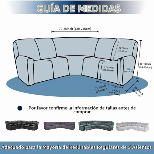 Vista 6 de PureFit - Fundas para sofá seccional, 7 piezas, fundas de sofá reclinable en forma de L grande Stretch Fleece Washable Sofa Slipcovers for Negro