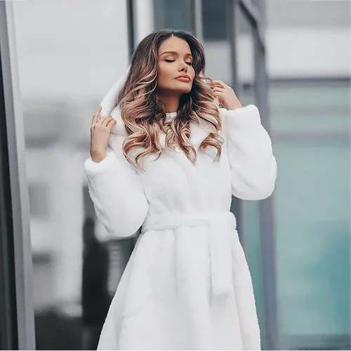 Vista 6 de WSHEMV Chaquetas largas para mujer, abrigo corto de imitación para mujer, abrigo cálido y peludo, abrigo de invierno