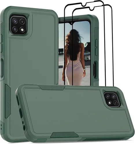 Vista 206 de Jeylly Compatible con Samsung Galaxy A22 5G Funda, Funda Samsung A22 5G con 2pcs protectores de pantalla de vidrio templado