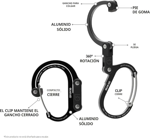 Vista 5 de GEAR AID HEROCLIP Mosquetón giratorio de 360° y gancho (mediano) para camping, mochila, maletas y organización de garaje