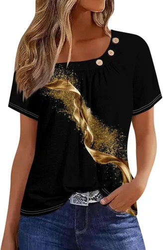 Vista 11 de Camisetas de manga corta con cuello cuadrado para mujer, blusas de trabajo informales de verano, tallas S-3XL