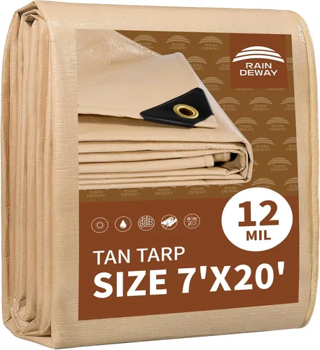 Vista 76 de RAINDEWAY Lonas de 4x8 pies, lona multiusos de poliéster a rayas de 12 mil, impermeable, con ojales y bordes reforzados, lonas rojas/blancas