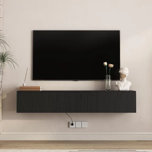 Vista 16 de Soporte flotante para TV montado en la pared con 20 LED de color, soporte de TV moderno de 63 pulgadas, gabinete de TV flotante centro