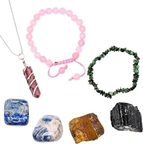 Vista 15 de Amazing Gemstone Aquarius Gifts - Kit de cristal del zodiaco para mujeres y hombres, juego de piedras curativas de lepidolita, pulseras de granate