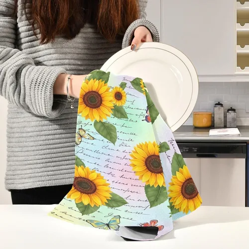 Vista 6 de GAIREG Retro Sunflowers Butterflies Dish Cloths for Drying Dishes, 28x18 Inches Absorbent Printed Hand Towels, Set of 6