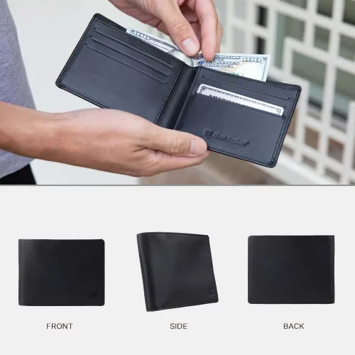 Vista 2 de SLNT - Cartera de piel napa con bloqueo de señal RFID y NFC, doble pliegue, asegura tu información, evita piratería y robo de identidad, 6 ranuras