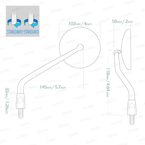 Vista 4 de KiWAV Eclipse Espejos Retrovisores Negros para Motocicleta de Aluminio Compatibles con E-mark para Motocicleta M10 Métrica