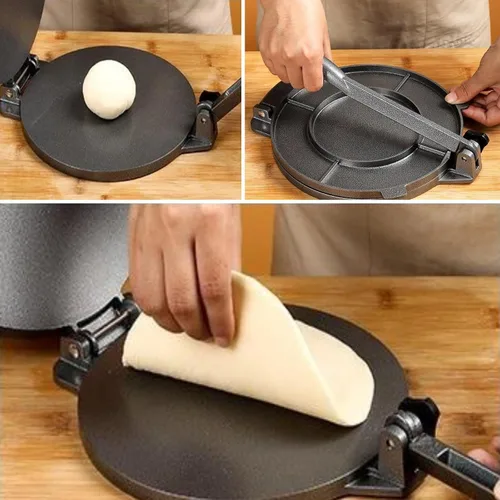 Vista 4 de Máquina para hacer tortillas, 6.5 pulgadas, máquina de prensa de tortilla de hierro fundido, tortillas de maíz, herramientas de prensado de masa
