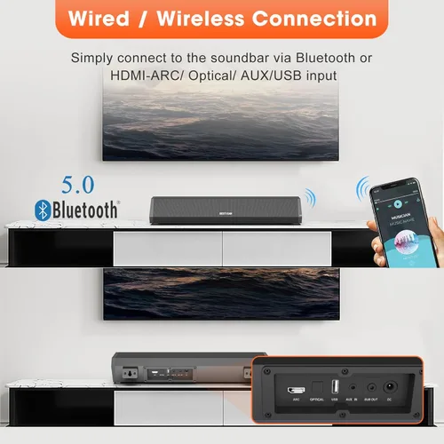 Vista 4 de Barras de Sonido Bestisan para TV, Barra de Sonido Pequeña de 16'/50W para TV, Barra de Sonido con Profundidades de Sonido Mejoradas/DSP/Bass+/3EQ
