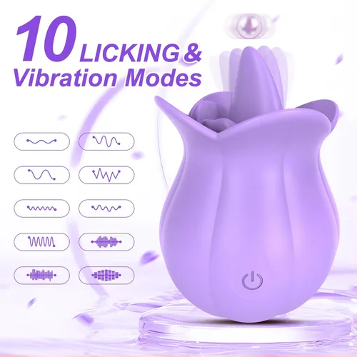 Vista 2 de Vibrador de lengua, juguete sexual de rosa para mujeres, clítoris y lamedor de pezón, estimulador de clítoris con 10 lamiendo la lengua y vibración