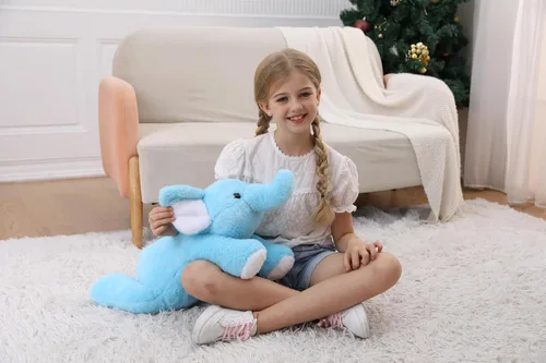 Vista 5 de JellyMallow Animales de peluche de elefante con peso de 24 pulgadas, color azul, almohada de felpa de elefante gigante abrazable para niños y adultos