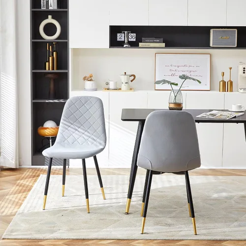 Vista 4 de NORDICANA Sillas de comedor de terciopelo, sillas laterales tapizadas de color sólido para la cocina, juego de 2 con patas de metal, gris