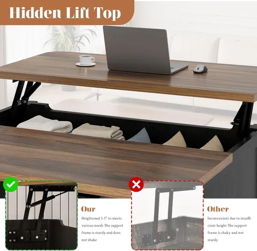 Vista 4 de Decofy Mesa auxiliar elevable con almacenamiento de mediados de siglo, modernas mesas de centro cuadradas para sala de estar, gran compartimento
