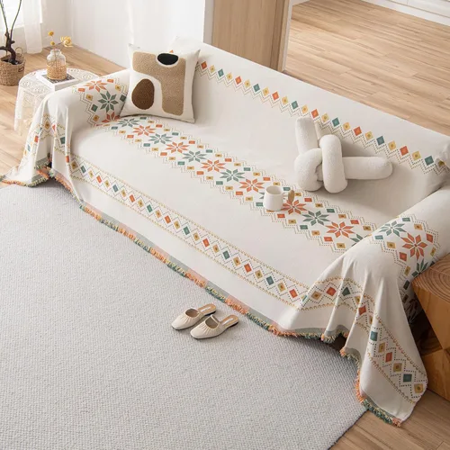 Vista 7 de DREAMINGO Funda de Sofá de Chenilla Beige Bohemia Geométrica Jacquard para Sofá de 3 Cojines Antideslizante Seccional Forma de L para Perros